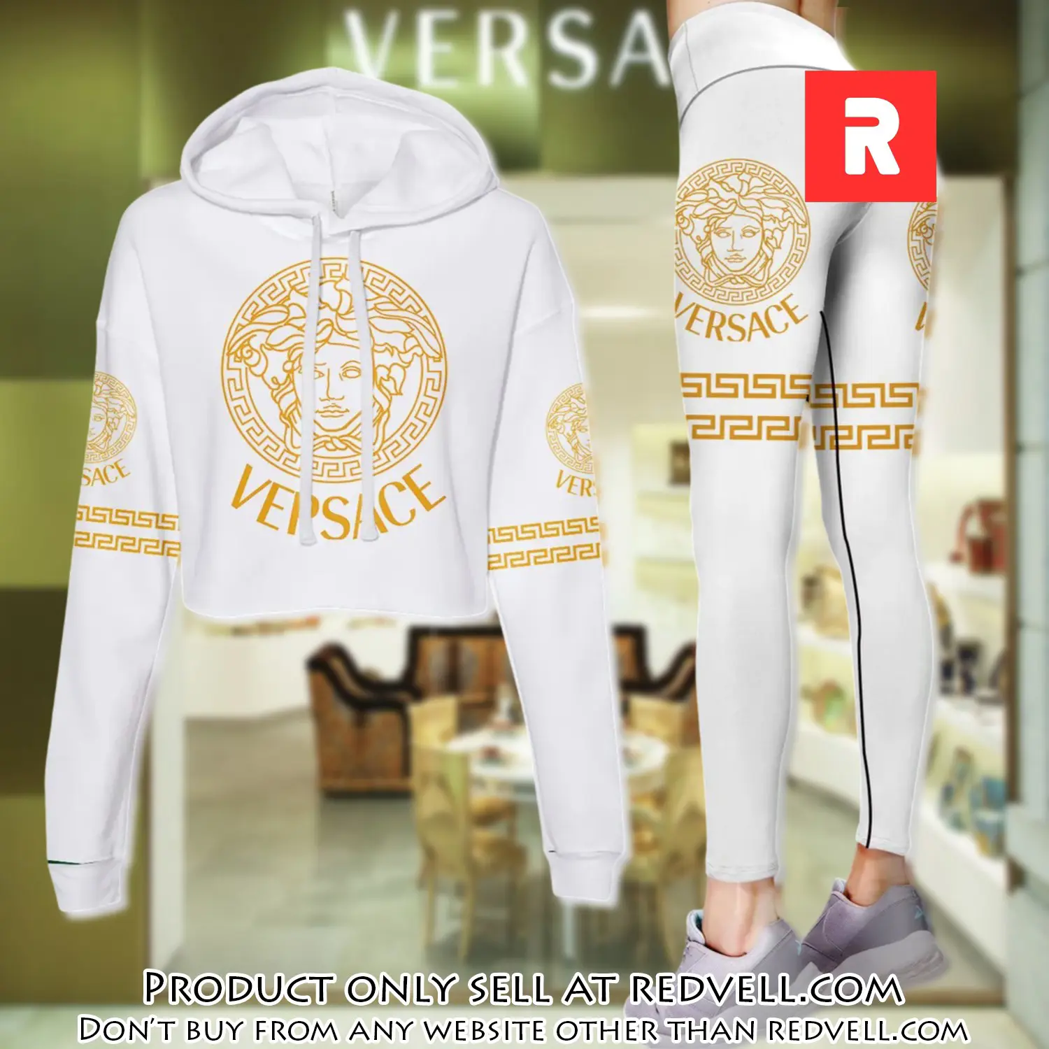 Versace golden medusa white luxury brand clothes leggings and crop top set for women rv4501111
